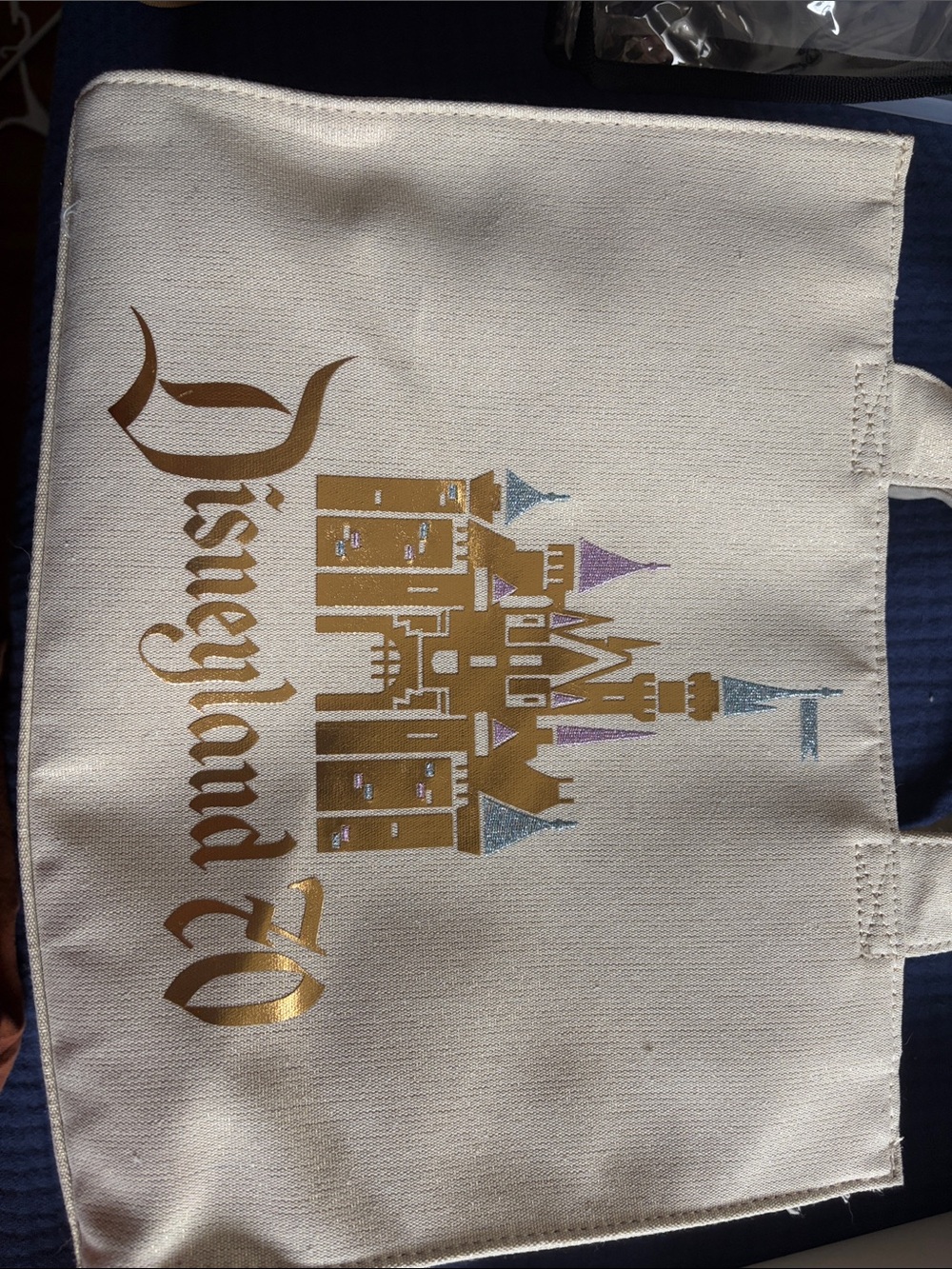 Disney White Tote Bag with Gold Castle and Pastel Accents